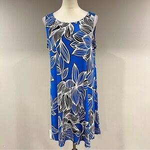 Ivy Love Blue and White Leaf‎ Print sleeveless stretchy Mini Dress size XL